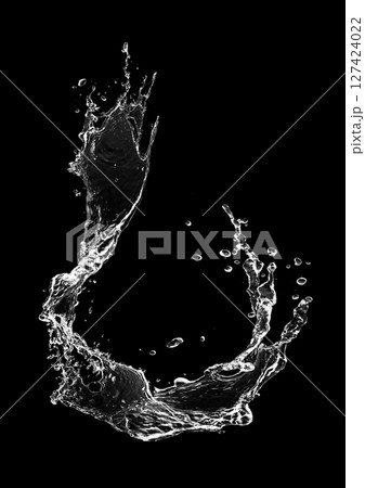黒背景に飛び散る抽象的な水しぶきの3dイラスト 127424022