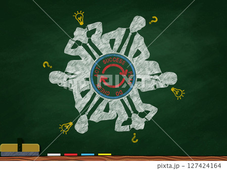 黒板にチョークで描いたビジネス会議の概念イラスト 127424164