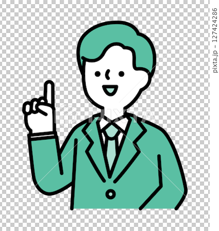 笑顔で説明をしているスーツのビジネスパーソンのベクターイラスト 127424286