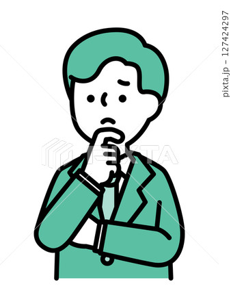 悩んでいる表情とポーズの男性のベクターイラスト 127424297