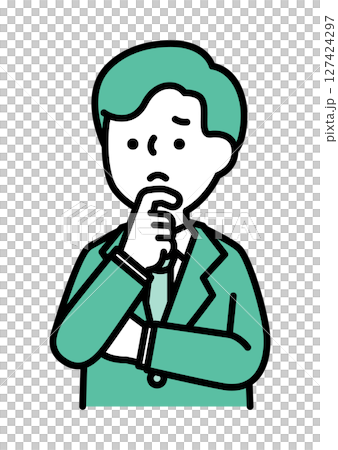 悩んでいる表情とポーズの男性のベクターイラスト 127424297