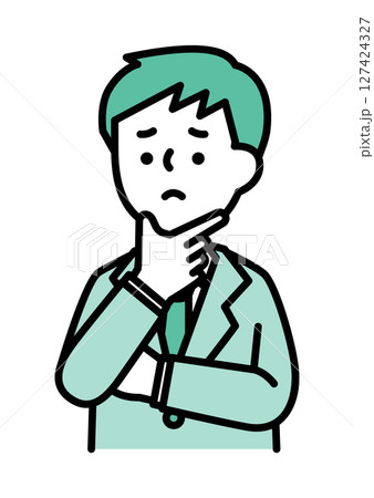 困っている表情とポーズの男性のベクターイラスト 127424327