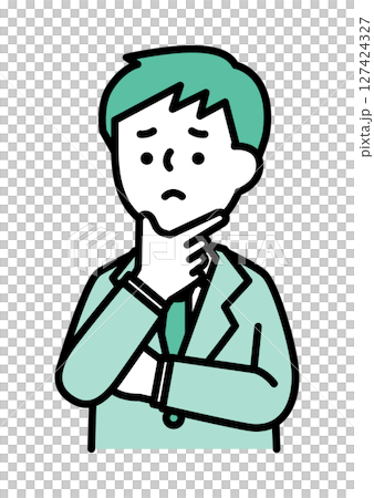 困っている表情とポーズの男性のベクターイラスト 127424327
