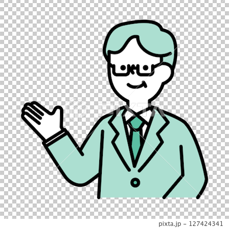 Vector illustration of a senior male business person in a suit talking with a smile Vector illustration of a senior male business person in a suit talking with a smile 127424341