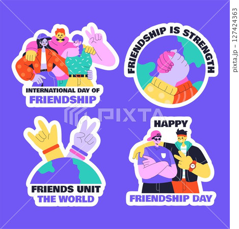 Happy Friendship Day Label Illustration in Flat Cartoon Hand Drawn Style 127424363