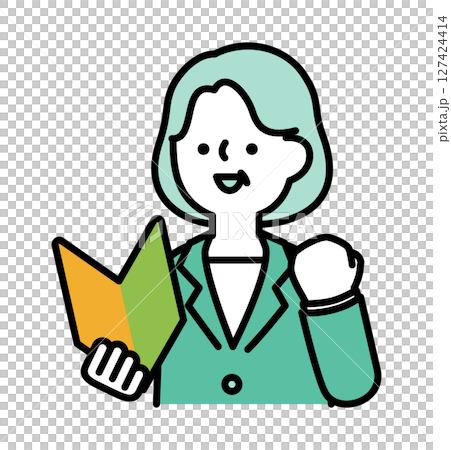 Vector illustration of middle-aged and senior women in business cheering with a smile while holding a beginner's mark Vector illustration of middle-aged and senior women in business cheering with a smile while holding a beginner's mark 127424414