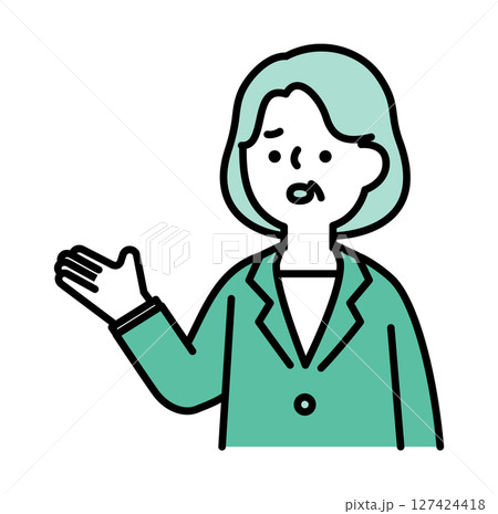 悩んでいるスーツのビジネスパーソンのミドル・シニア世代女性のベクターイラスト 127424418