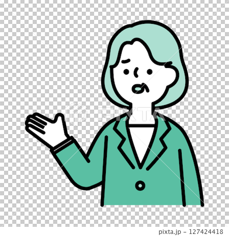 悩んでいるスーツのビジネスパーソンのミドル・シニア世代女性のベクターイラスト 127424418