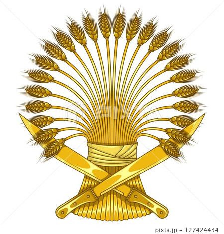 Wheat sheaf with machetes harvest symbol 127424434