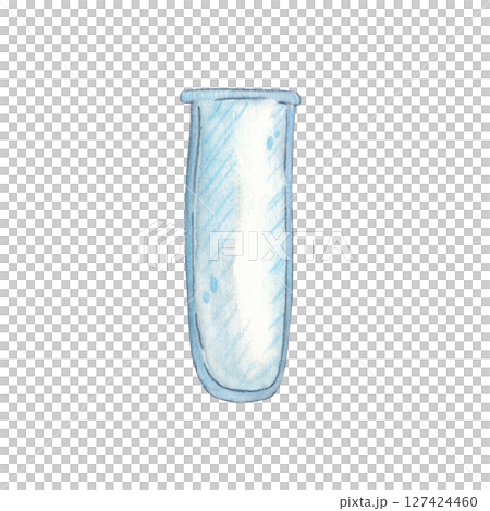 Empty laboratory test tube. Watercolor illustration hand drawn cartoon. Drawing for textile, for paper, cards and invitations. science, school, laboratory, glassware, liquid, biology, education Empty laboratory test tube. Watercolor illustration hand drawn cartoon. Drawing for textile, for paper, cards and invitations. science, school, laboratory, glassware, liquid, biology, education 127424460