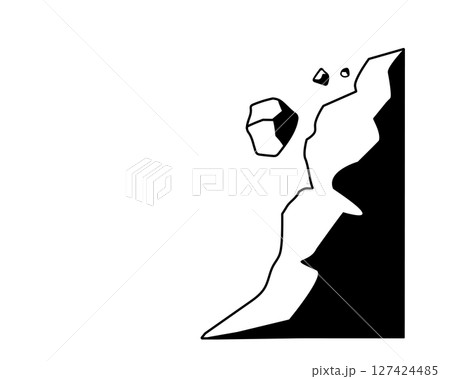 崖崩れ（落石）のシンプルな白黒イラスト 127424485