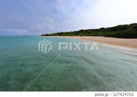 波照間島南浜の毛原崎ハマシタン群落から眺める南浜、ペー浜方面の景色 127424722