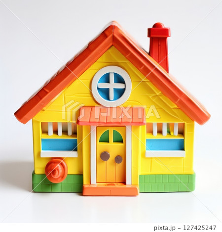 an AI Image Generator, Colorful Toy House With Red Roof 127425247