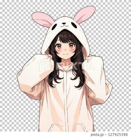 Illustration of a cute girl wearing a rabbit costume (white background) 127425398