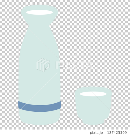 Sake bottle and sake cup illustration Sake bottle and sake cup illustration 127425399