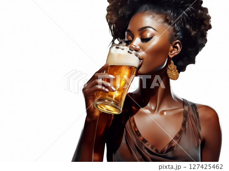 ビールを飲む女性の3dイラスト 127425462