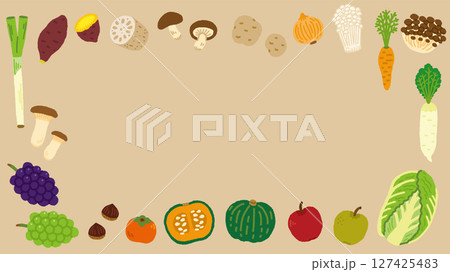 秋　収穫祭　野菜　果物　イラスト　背景　横長 127425483