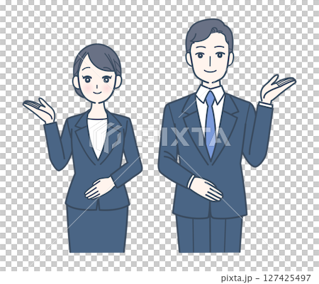 笑顔で案内するスーツ姿の男女 127425497