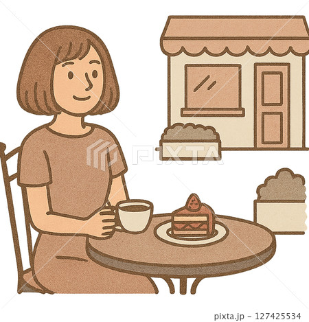 カフェで1人でお茶している女性 カフェで1人でお茶している女性 127425534