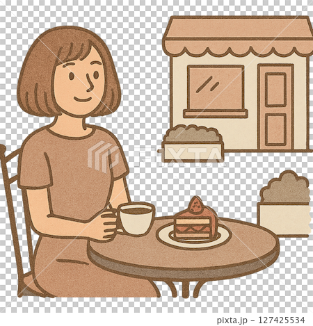 カフェで1人でお茶している女性 カフェで1人でお茶している女性 127425534