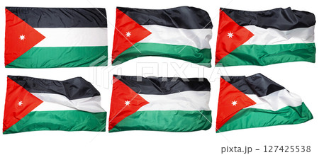 Collection set of Jordan national flag waving isolated over a white background. Concept of government and nationality 127425538