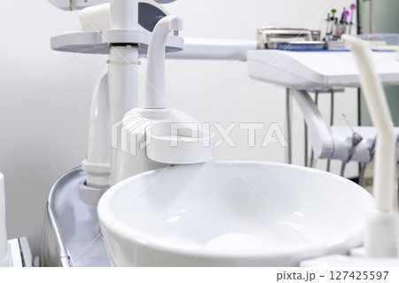 Interior view of the dental instrument in dentist clinic office. Healthcare and treatment concept 127425597
