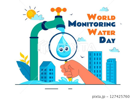 World Water Monitoring Day Vector Illustration with Droplets and Planet Earth for Awareness and Protection of Water Resources in a Background 127425760