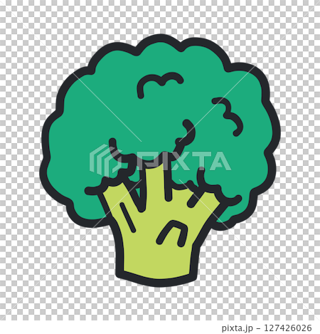 ブロッコリーの輪郭あり手描きカラーイラスト 127426026