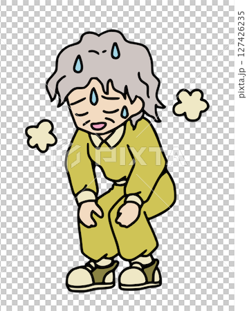 Color illustration of a senior woman who is tired and sweaty after exercise 127426235