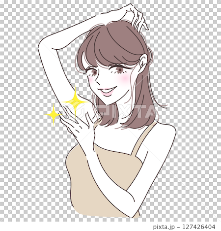 Illustration of a smiling woman cleaning her armpits 127426404