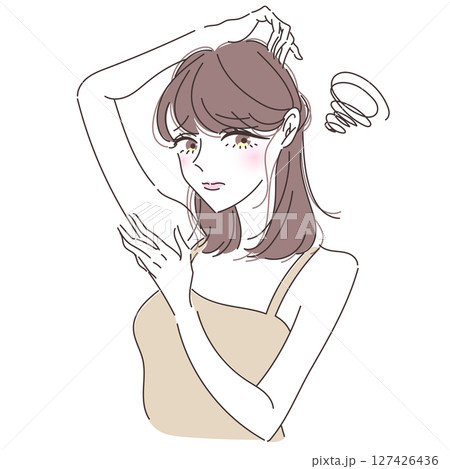 脇の処理に困っている女性 脇の処理に困っている女性 127426436