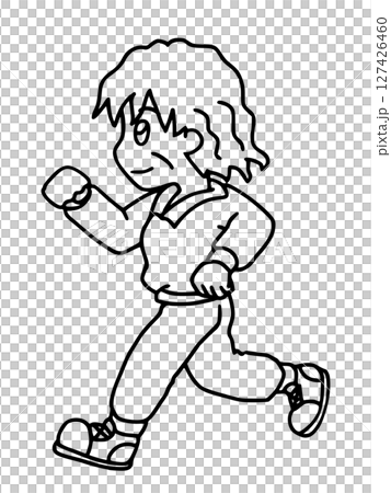 Line drawing of a healthy senior woman jogging energetically Line drawing of a healthy senior woman jogging energetically 127426460