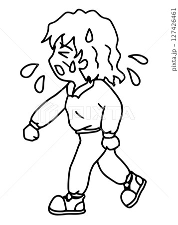 汗をかきながら疲れて歩くシニア女性のイラスト 線画 汗をかきながら疲れて歩くシニア女性のイラスト 線画 127426461