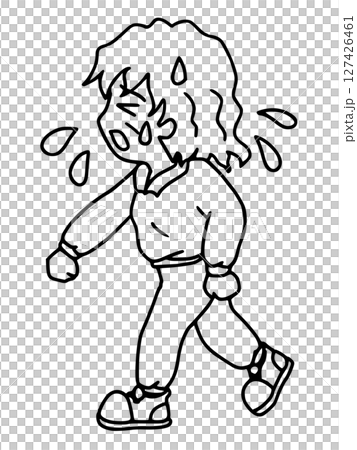 汗をかきながら疲れて歩くシニア女性のイラスト 線画 汗をかきながら疲れて歩くシニア女性のイラスト 線画 127426461