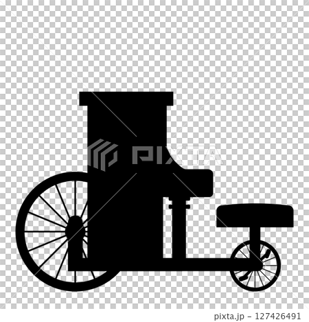 Side view silhouette illustration of a bicycle with a piano Side view silhouette illustration of a bicycle with a piano 127426491