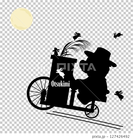 Silhouette illustration of a teddy bear and a rabbit riding a bicycle with a piano on an autumn night Silhouette illustration of a teddy bear and a rabbit riding a bicycle with a piano on an autumn night 127426492