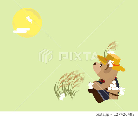 お月見をするウサギとクマのぬいぐるみのイラスト 127426498