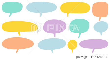 set of colorful blank speech bubbles in various shapes and sizes. Perfect for chat interfaces, comic book designs, communication concepts, and creative social media content. 127426605