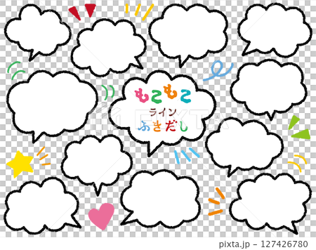 Fluffy line cloud speech bubble set/black line, white window Fluffy line cloud speech bubble set/black line, white window 127426780