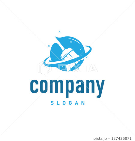 cleaning logo design with cleaning equipment concept, minimalist simple cleaning service symbol, clean house service, modern template illustration, product, business or service brand symbol 127426871
