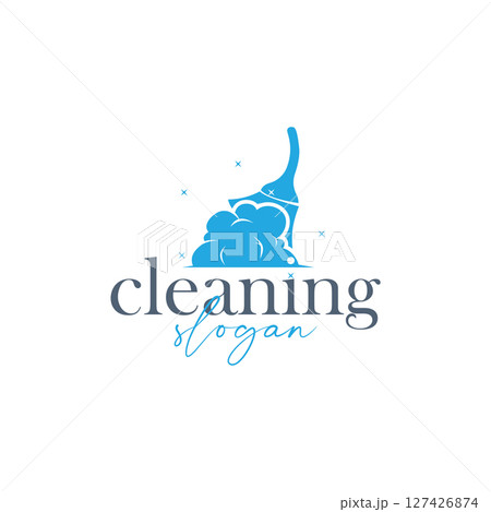 cleaning logo design with cleaning equipment concept, minimalist simple cleaning service symbol, clean house service, modern template illustration, product, business or service brand symbol 127426874