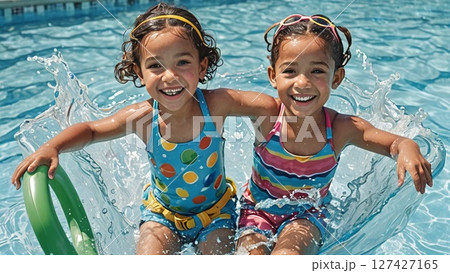 プールで笑顔を見せる子どもたちの夏のひととき プールで笑顔を見せる子どもたちの夏のひととき 127427165