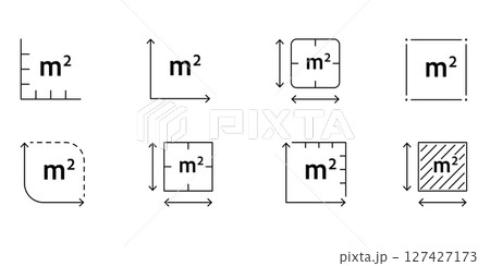 Square meters vector icon with M2 sign. Land area or floor plan measurement symbol. Outline illustration of property size in metric system Square meters vector icon with M2 sign. Land area or floor plan measurement symbol. Outline illustration of property size in metric system 127427173