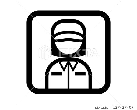 作業服を着たエンジニアのシンプルな四角いモノクロイラストアイコン 127427407