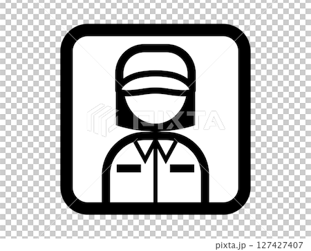 作業服を着たエンジニアのシンプルな四角いモノクロイラストアイコン 127427407