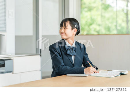 勉強する中学生・高校生の女の子（宿題・受験勉強・学習・教育） 127427831