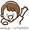 元気よく手を上げる男の子のデフォルメ上半身イラスト 127428420