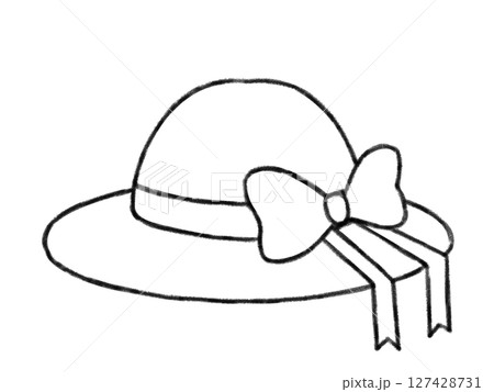 クレヨン風かわいい麦わら帽子線画 127428731