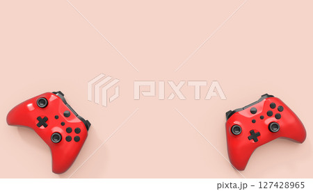 Realistic red azure video game joysticks or gamepads on pink background Realistic red azure video game joysticks or gamepads on pink background 127428965
