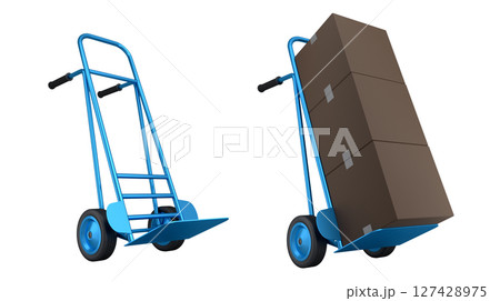 Set of Airport luggage cart or baggage trolley side with cardboard boxes or cartons Set of Airport luggage cart or baggage trolley side with cardboard boxes or cartons 127428975